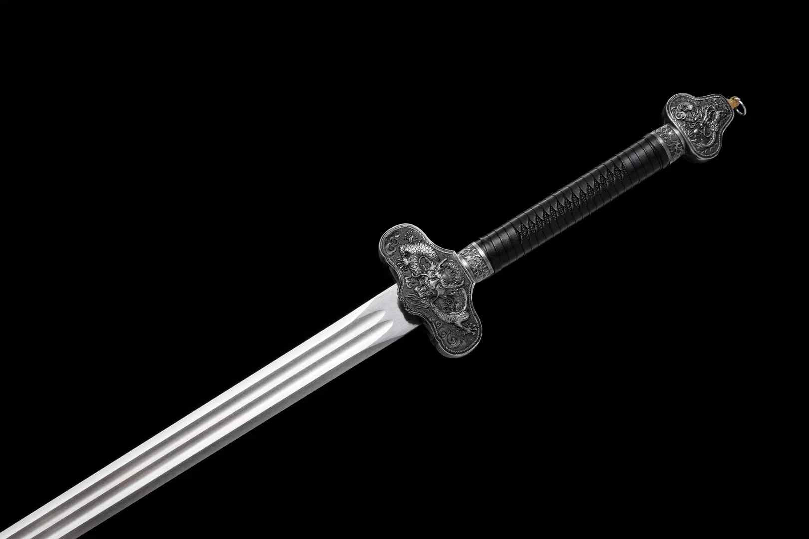 Jiulong Jian | Hand-Forged High Manganese Steel Chinese Sword with Double Fullers & Cord-Wrapped Handle