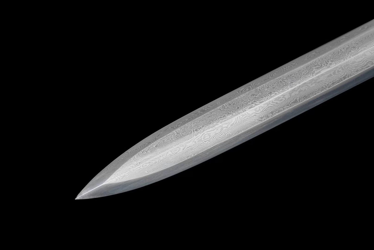 Yongle Jian | Hand-Forged Eight-Facet Pattern Steel Chinese Sword with Ebony Scabbard & Antique Alloy Fittings