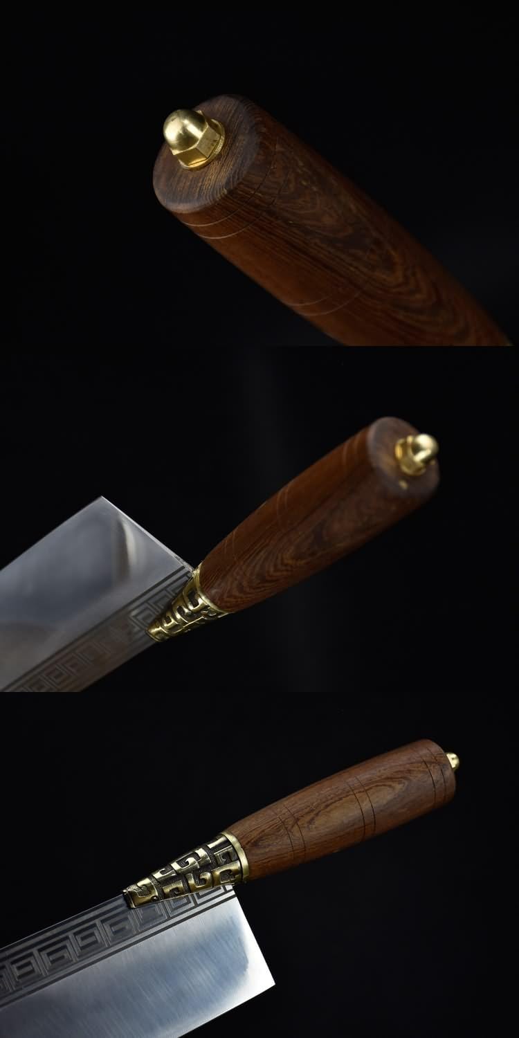 Handmade Chinese Slicing Knife | 7Cr17Mov Stainless Steel Cleaver with Geometric Engraving & Rosewood Handle