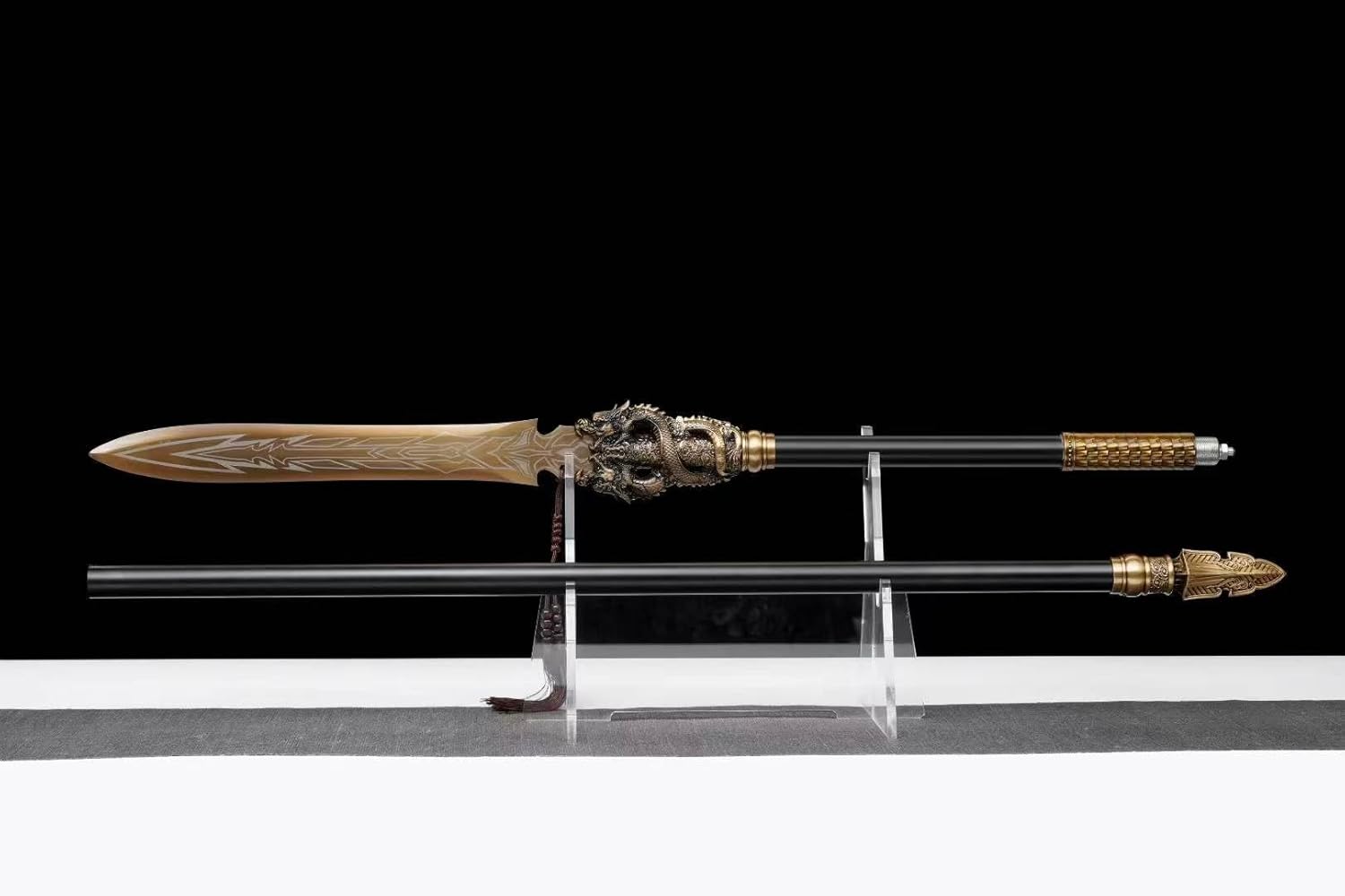 195cm Double-Dragon Spear – Hand-Forged Steel