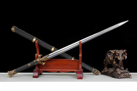 Huashan Jian | Hand-Forged High Manganese Steel Chinese Sword with Six-Facet Blade & Wood Scabbard