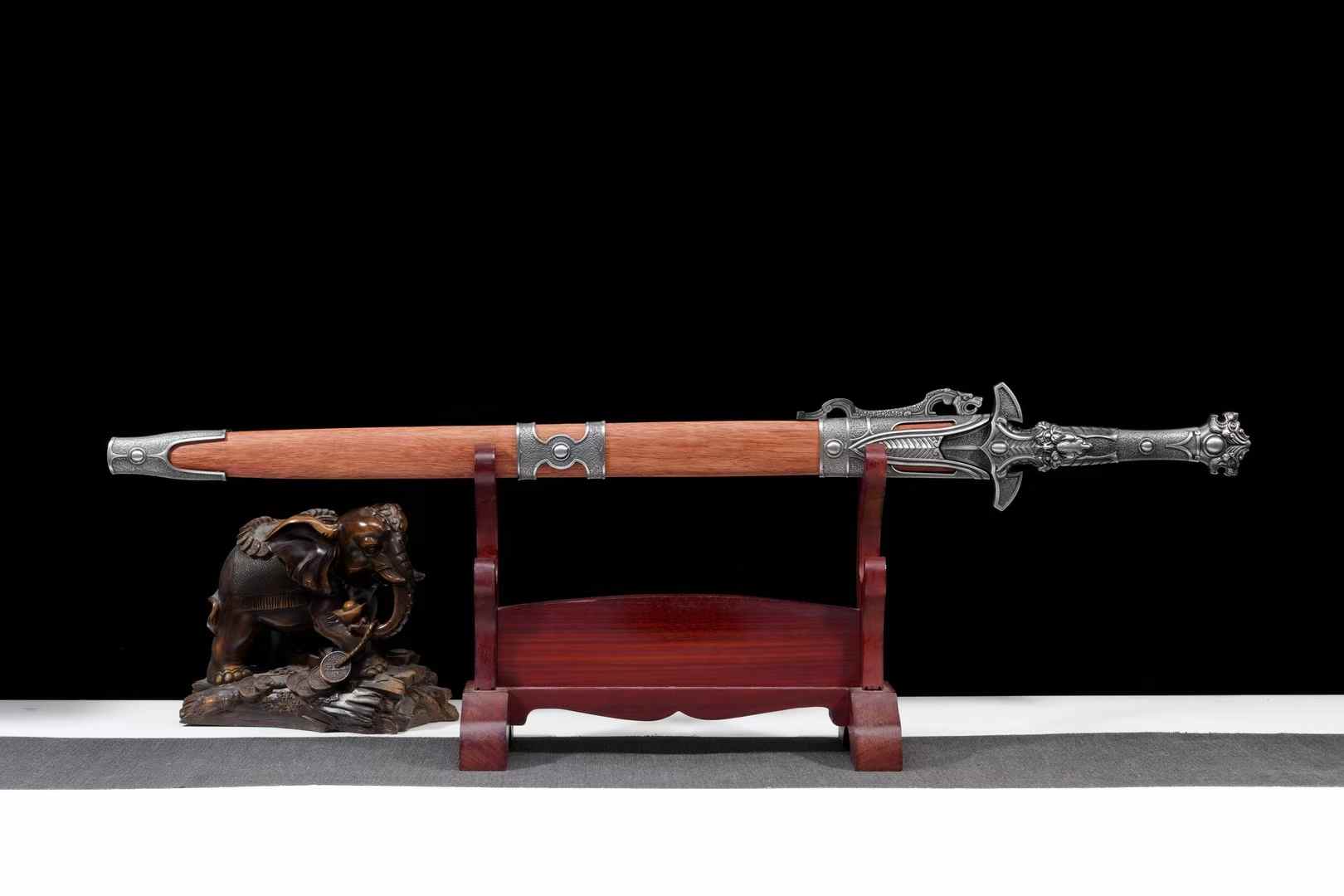 Tianji Chinese Jian 40.9″ | Folded Damascus High-Mn Steel, Rosewood Scabbard