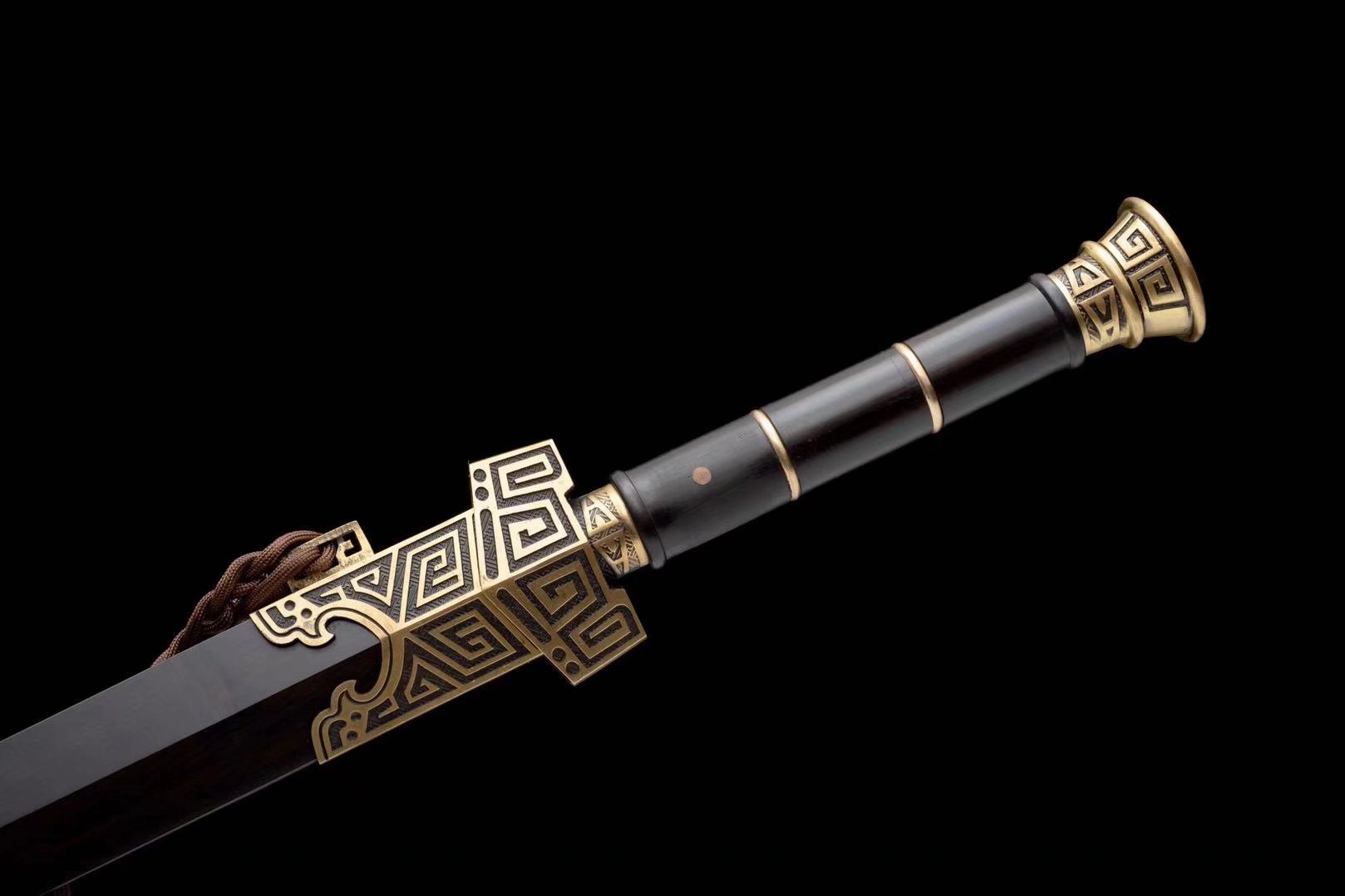 Qin King Jian | Hand-Forged Pattern Steel Chinese Sword with Brass Fittings & Ebony Scabbard