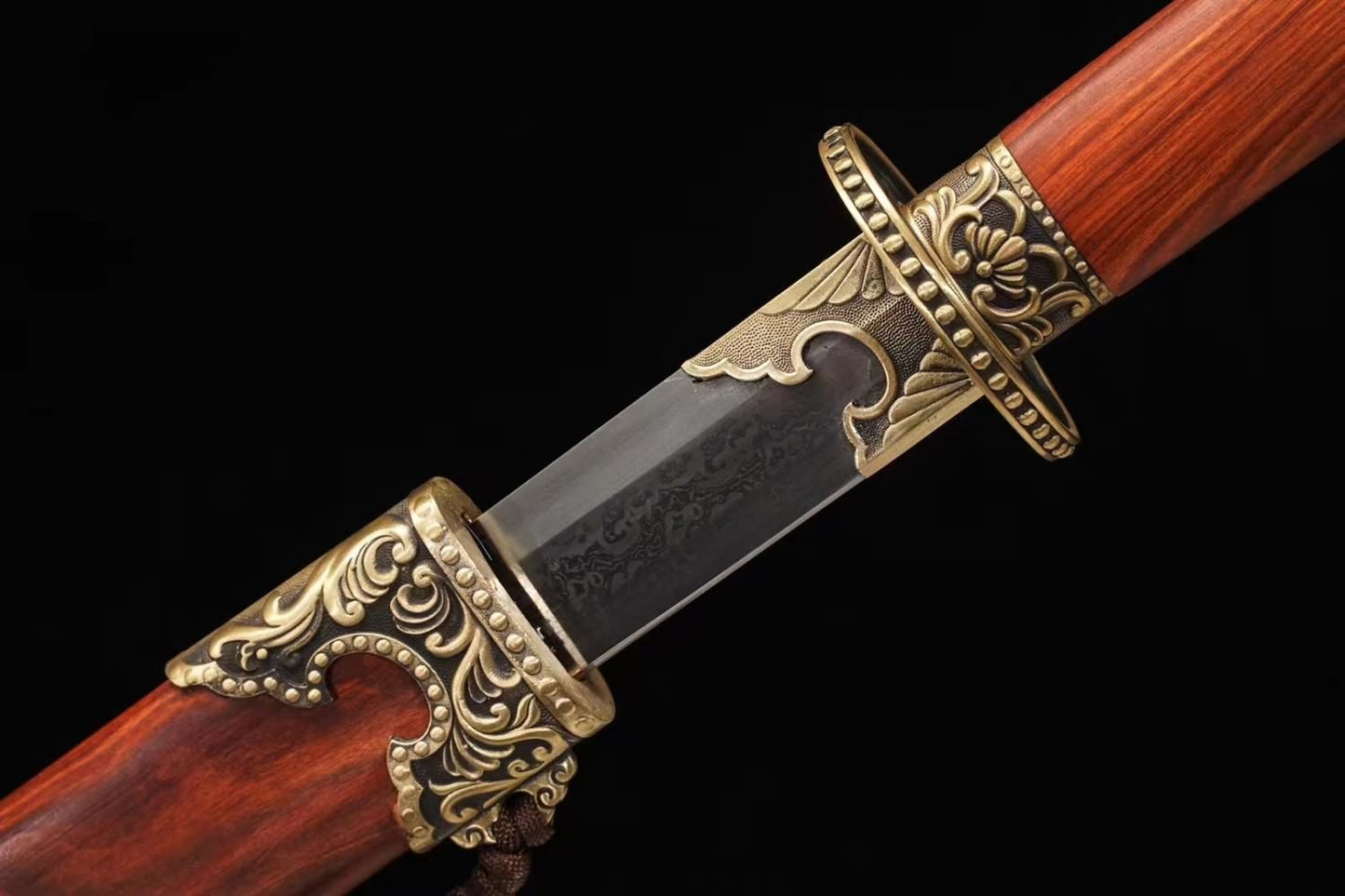 LOONGSWORD Chinese Ming Dynasty Imperial Guard Sword, Traditional Hand-Forged Damascus Steel Blade, Exquisite Brass Fittings, and Solid Acid Branchwood Scabbard - 41 Inches