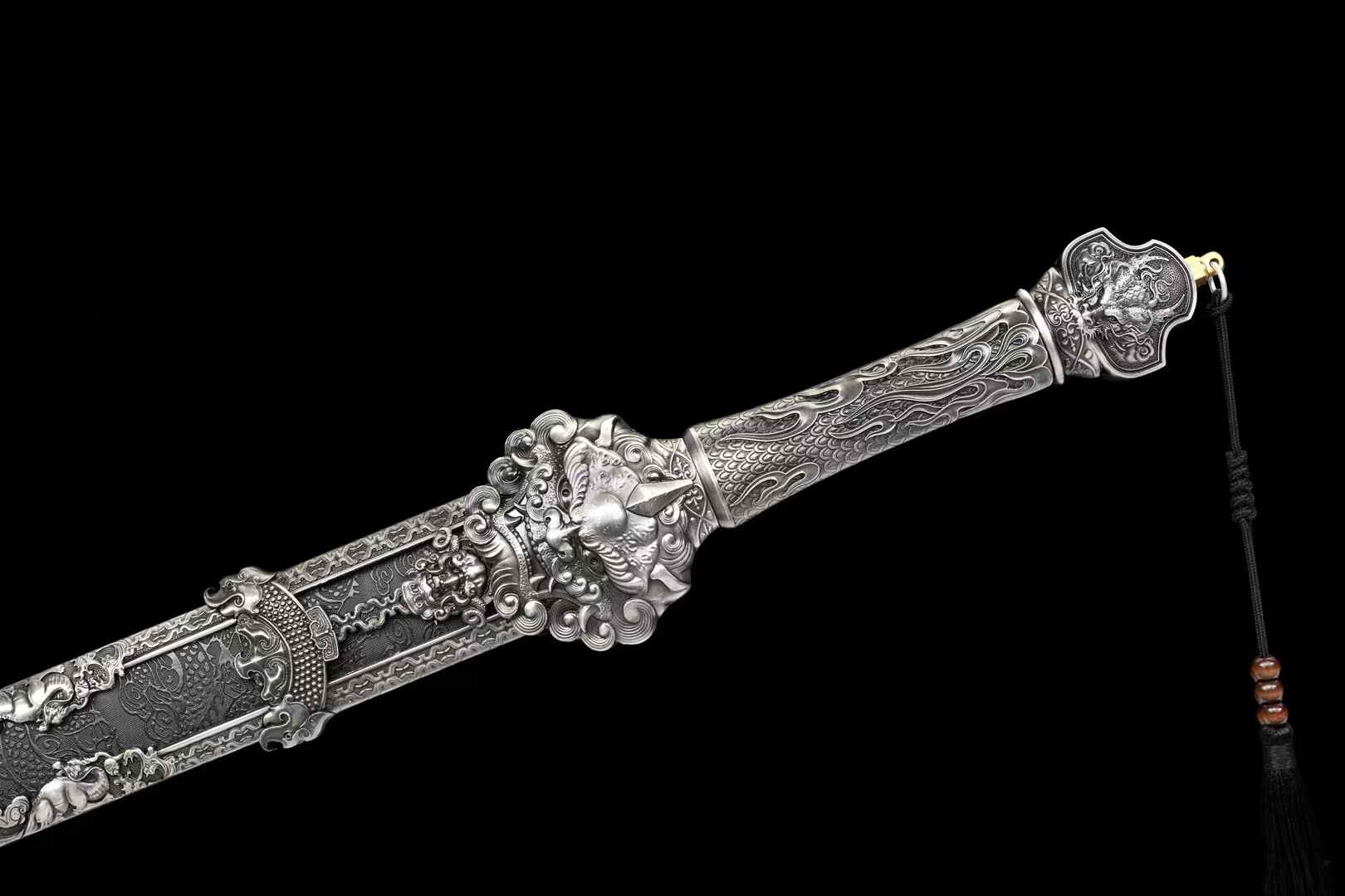 Fulong Jian | Hand-Forged High Manganese Steel Chinese Sword with Cord-Wrapped Handle & PU Leather Scabbard