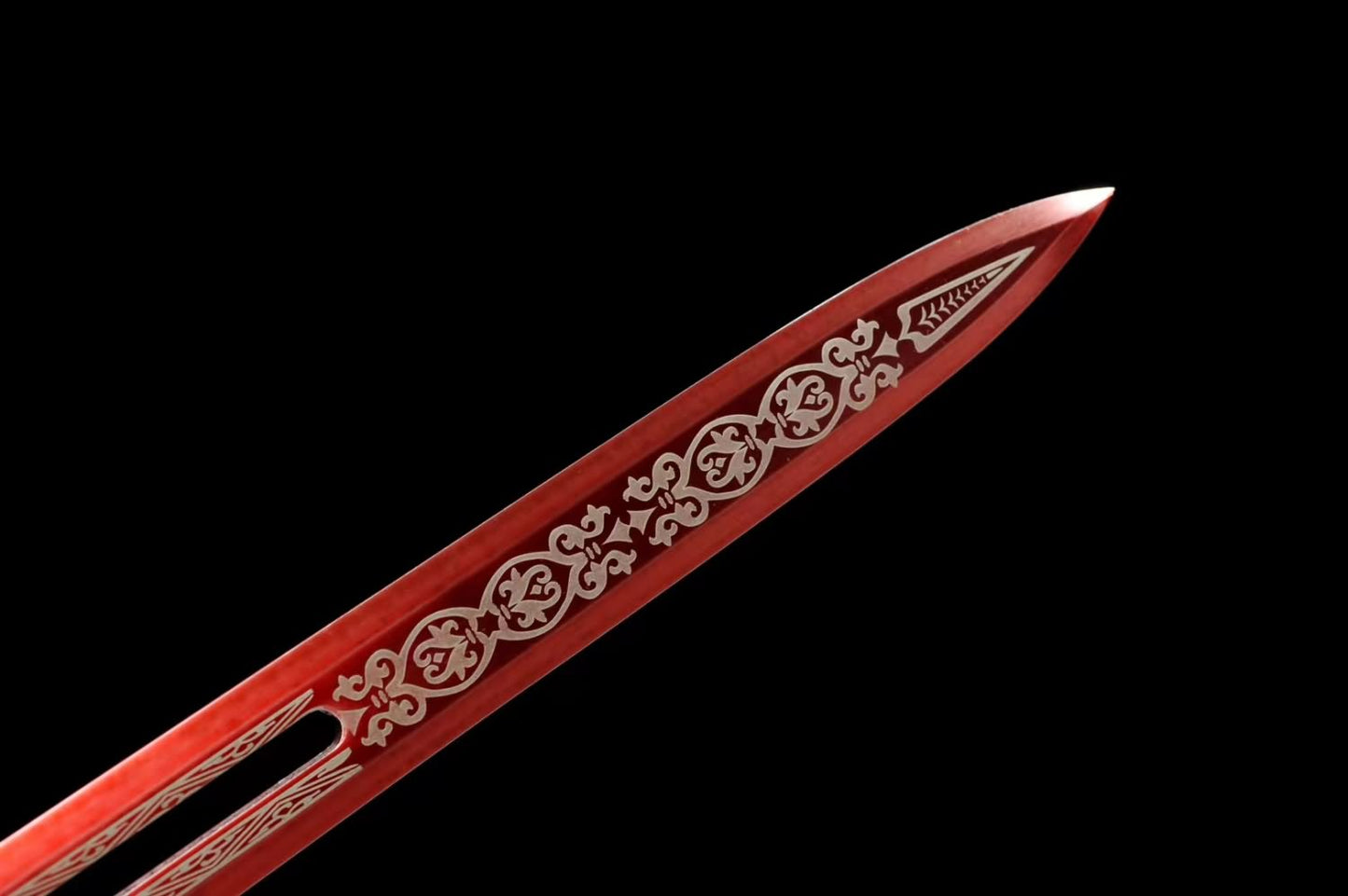 Traditional Chinese Sword High Manganese Steel Blade with Blood-Red Hollow Design