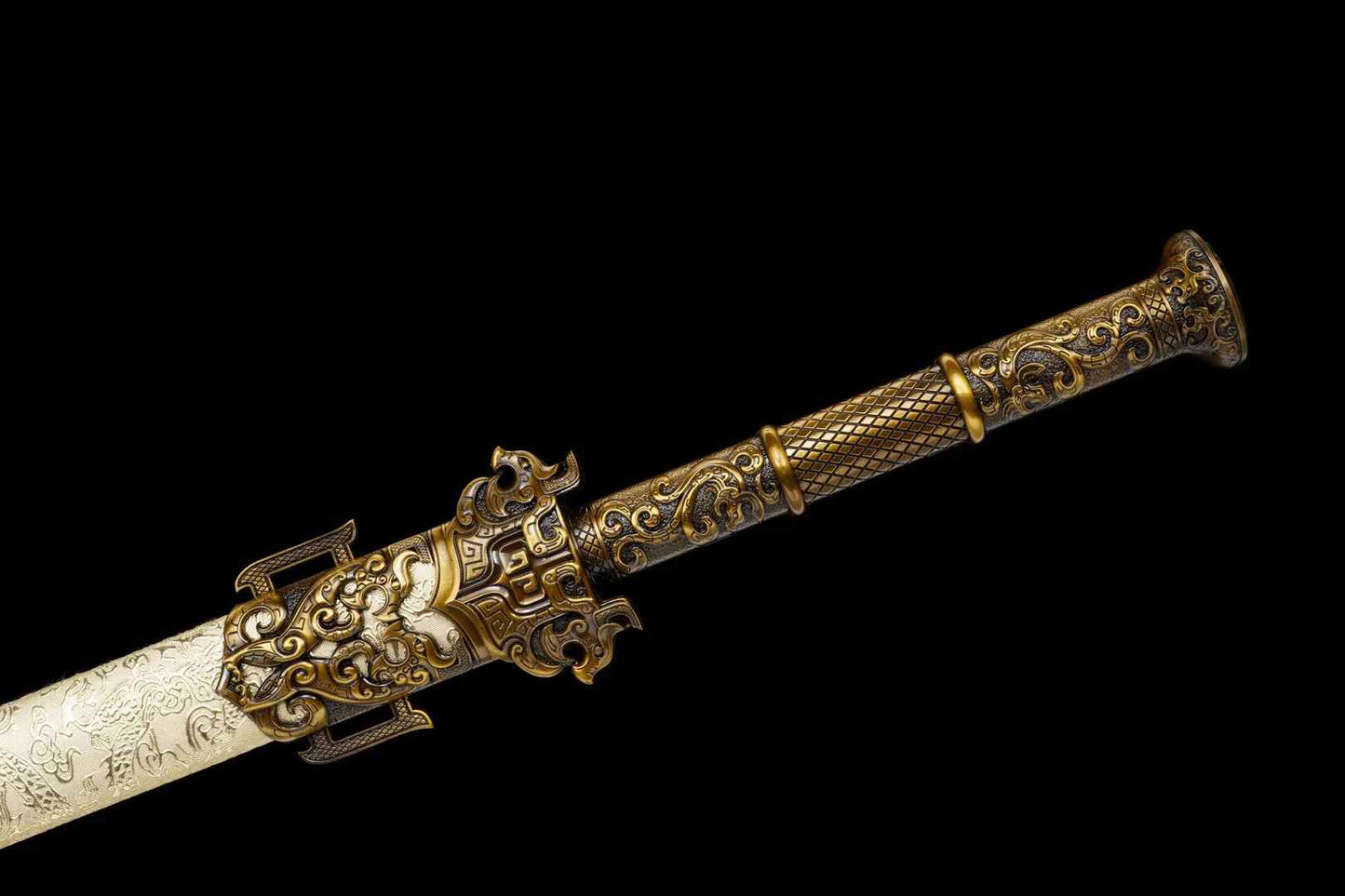 Yue King Jian Sword | Hand-Forged High Manganese Steel Chinese Jian with Bronze Alloy Fittings & Dragon Scabbard