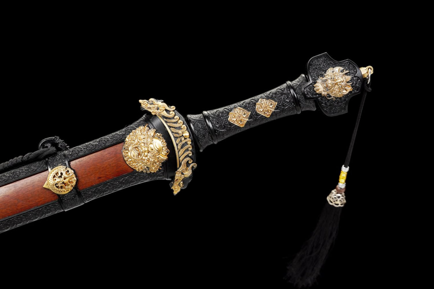Hanwu Emperor Jian – Hand Forged Folded Pattern Steel Chinese Han Sword with Eight-Facet Blade and Black-Gold Fittings