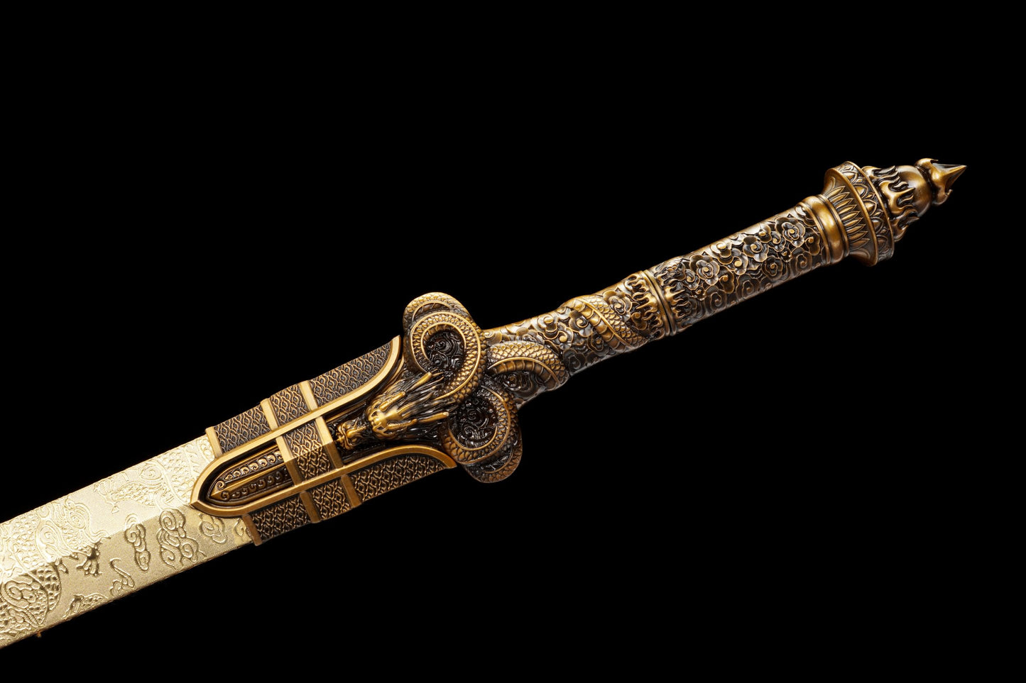 Longyuan Jian – Engraved Chinese Sword with Dragon Scabbard & Brass-Style Fittings