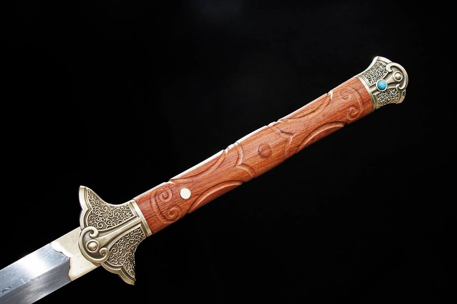 Qingming Jian | Hand-Forged Folded Pattern Steel Chinese Sword with Brass Fittings & Rosewood Scabbard