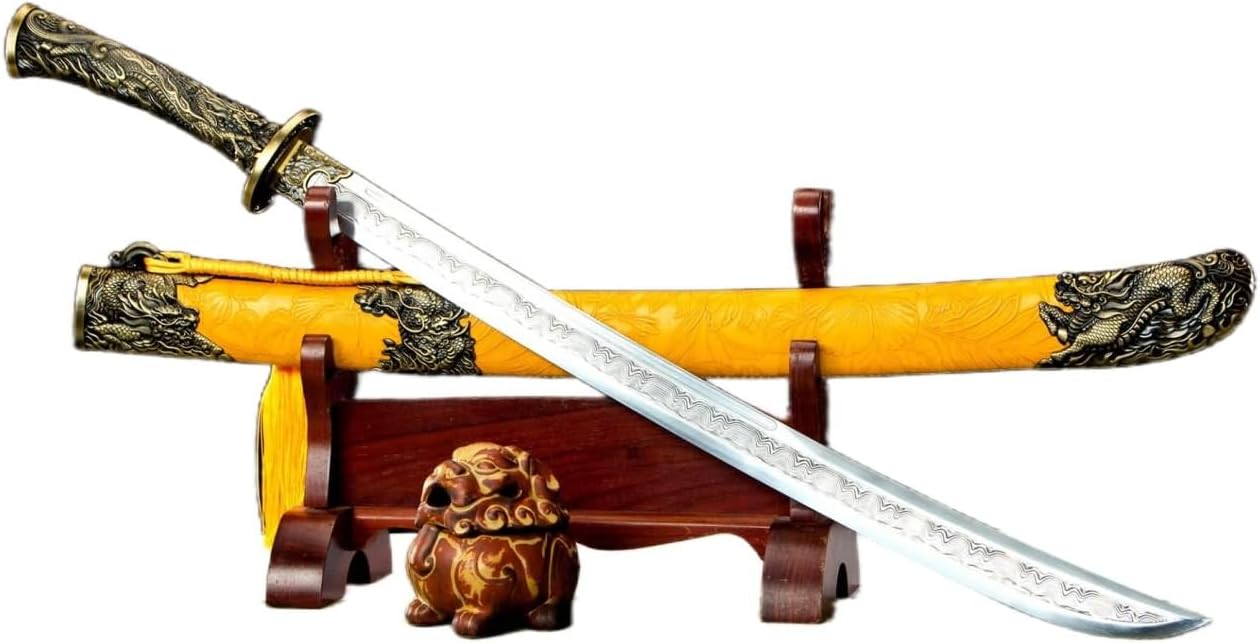 Qing dao Dynasty Army Sabre,Forged Blade with Alloy Fittings and Yellow Scabbard
