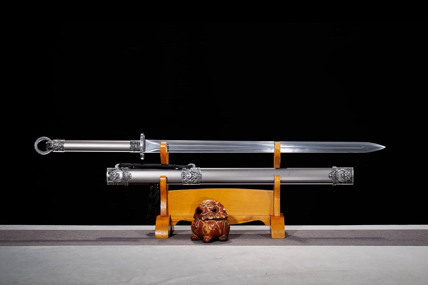 41.9″ Tang Jian Straight Sword | Longquan High-Mn Steel, Full Alloy Scabbard