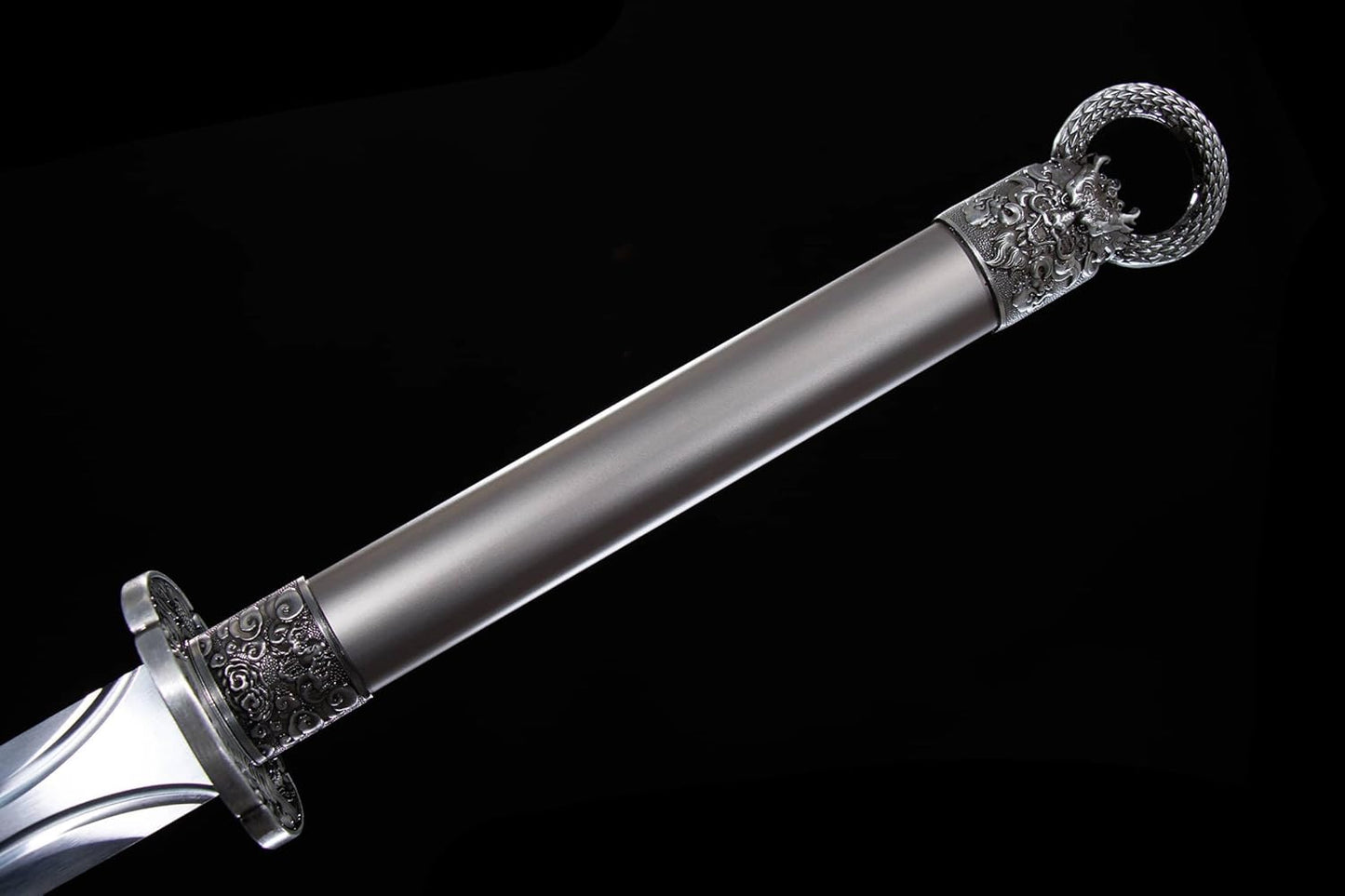 41.9″ Tang Jian Straight Sword | Longquan High-Mn Steel, Full Alloy Scabbard