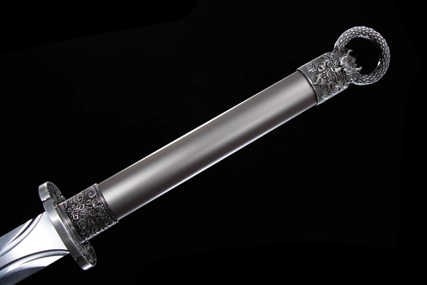 41.9″ Tang Jian Straight Sword | Longquan High-Mn Steel, Full Alloy Scabbard