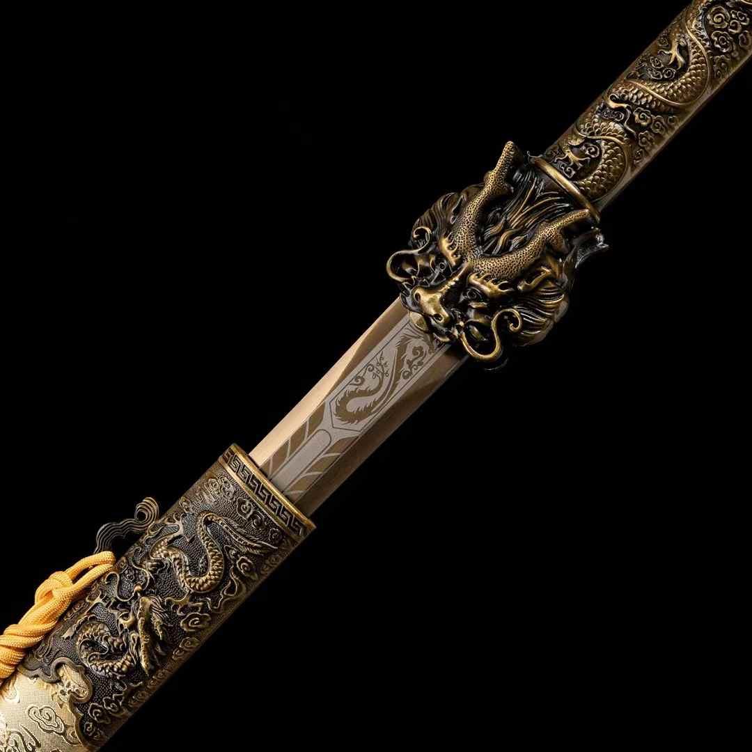 Dragon King Jian | Hand-Forged High Manganese Steel Chinese Sword with Dragon Relief Alloy Fittings & Leather Scabbard