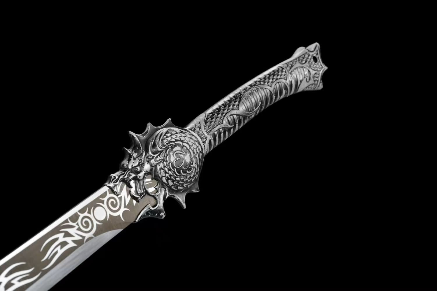 Dadao Cow-Tail Sword with Forged High Carbon Steel Blade-PU Scabbard and Black Alloy Fittings