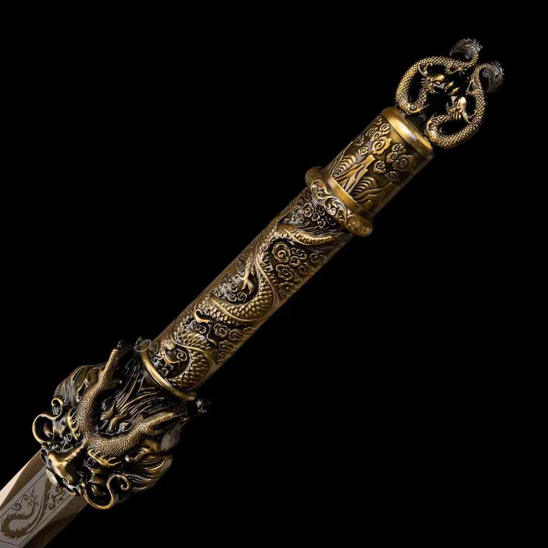 Dragon King Jian | Hand-Forged High Manganese Steel Chinese Sword with Dragon Relief Alloy Fittings & Leather Scabbard