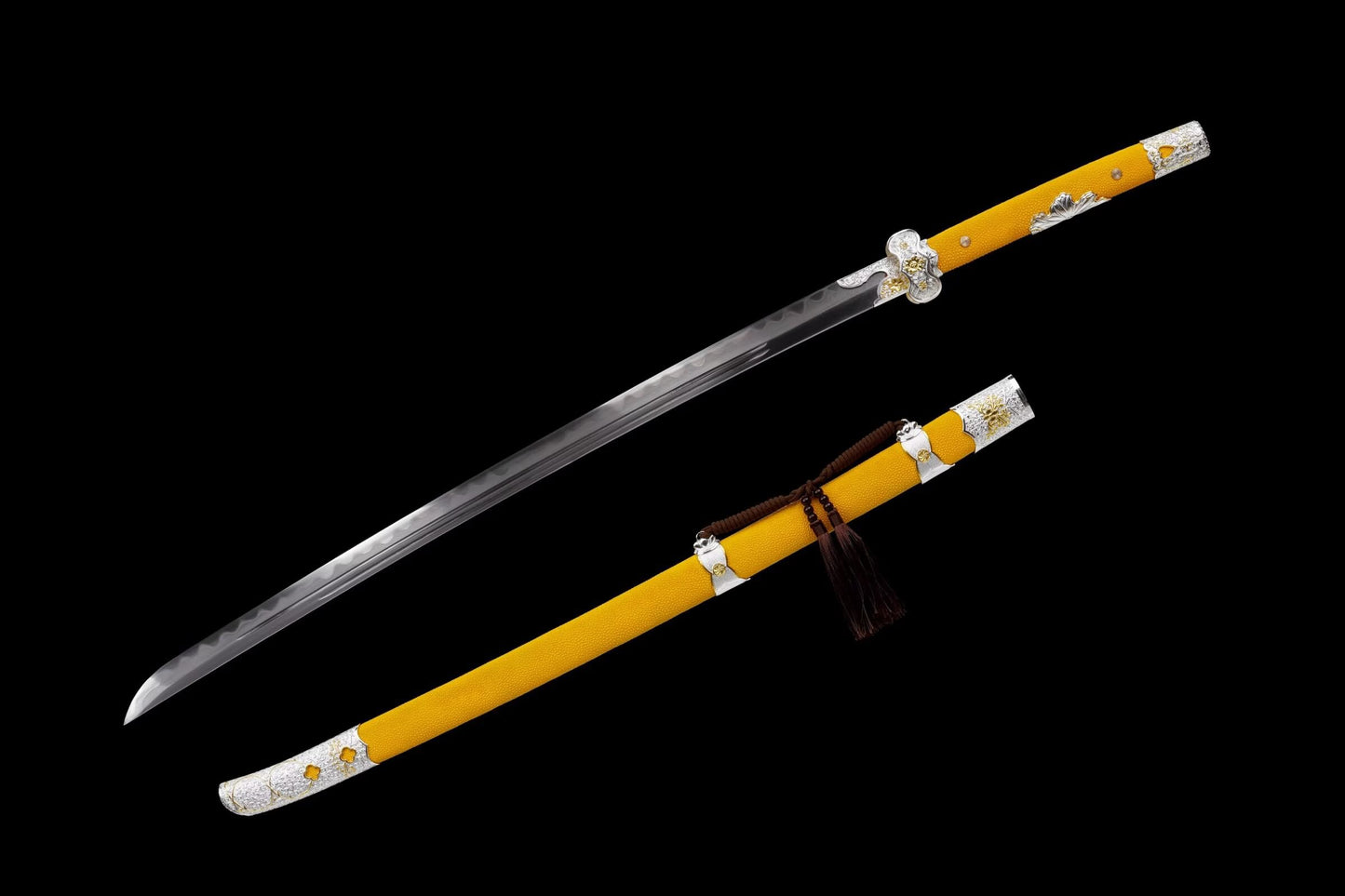 Sakura War Dao | Hand-Forged Five-Layer Steel Chinese Saber with Yellow Ray-Skin Scabbard & Gilt-Brass Fittings