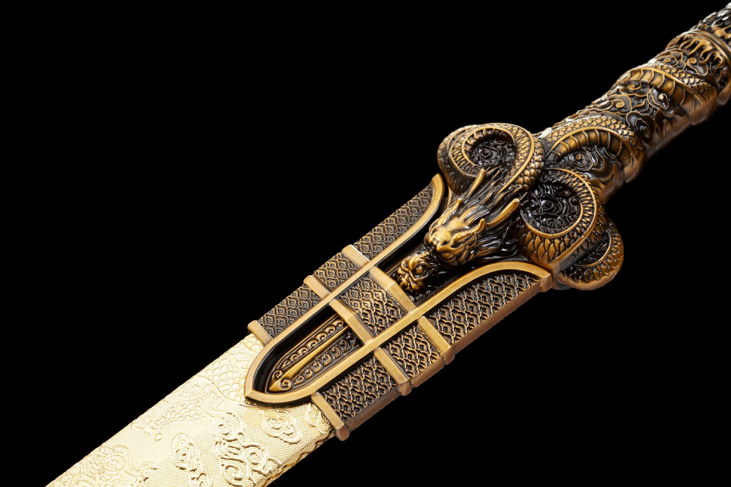 Longyuan Jian – Engraved Chinese Sword with Dragon Scabbard & Brass-Style Fittings