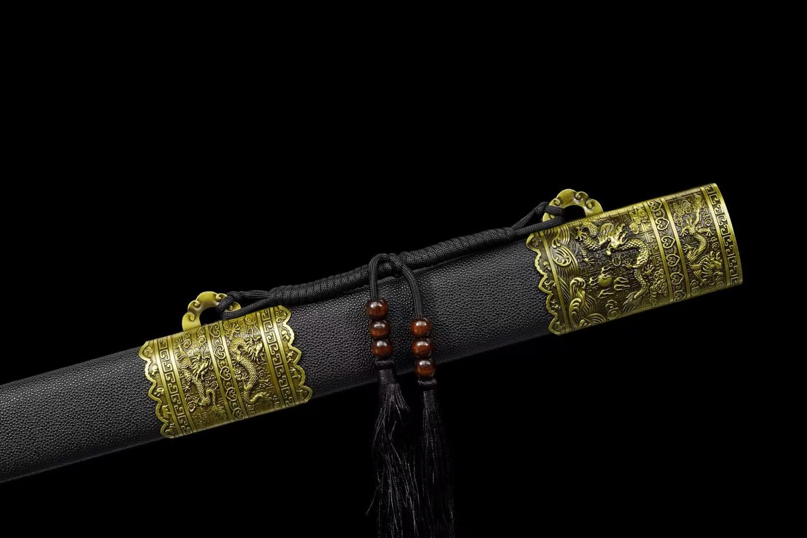 Bagua Jian | Hand-Forged High Manganese Steel Chinese Sword with Etched Blade & Leather-Wrapped Scabbard