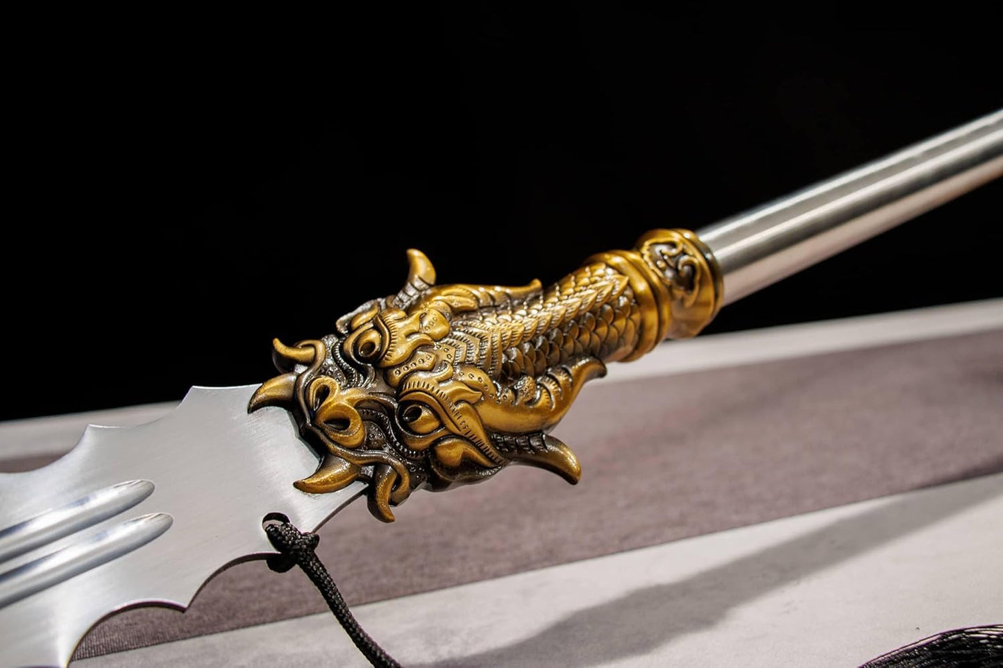 Yinglong Qiang | Hand-Forged High Manganese Steel Chinese Spear with Dragon Motif Socket & Polished Steel Shaft