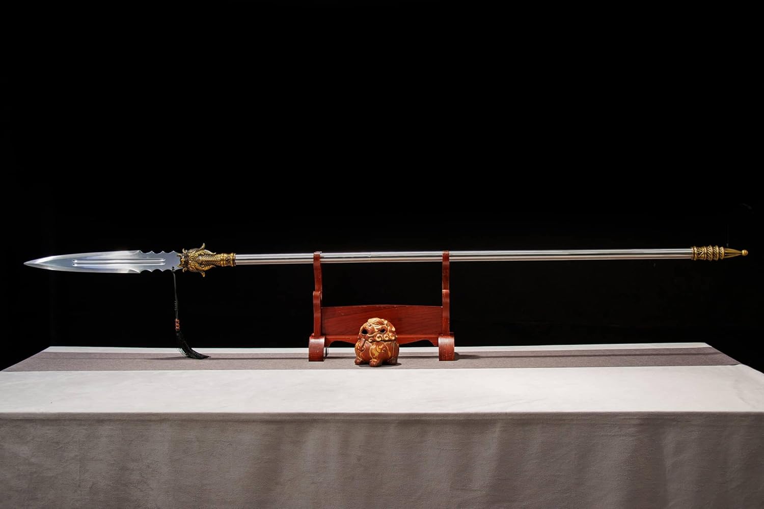 Yinglong Qiang | Hand-Forged High Manganese Steel Chinese Spear with Dragon Motif Socket & Polished Steel Shaft