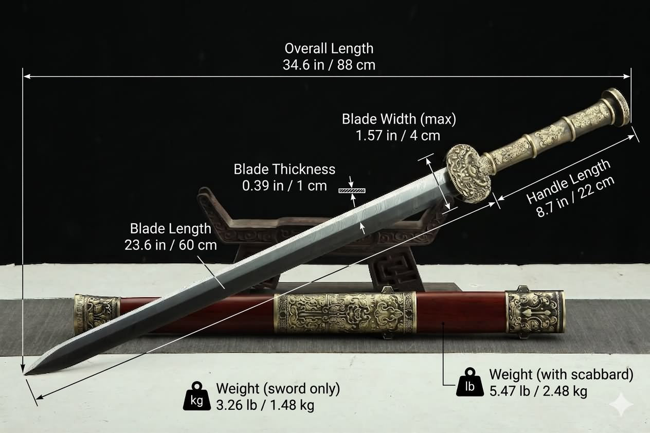 Fengyun Jian – Hand-Forged Pattern Steel Chinese Sword with Brass Fittings & Rosewood Scabbard - Chinese Sword store