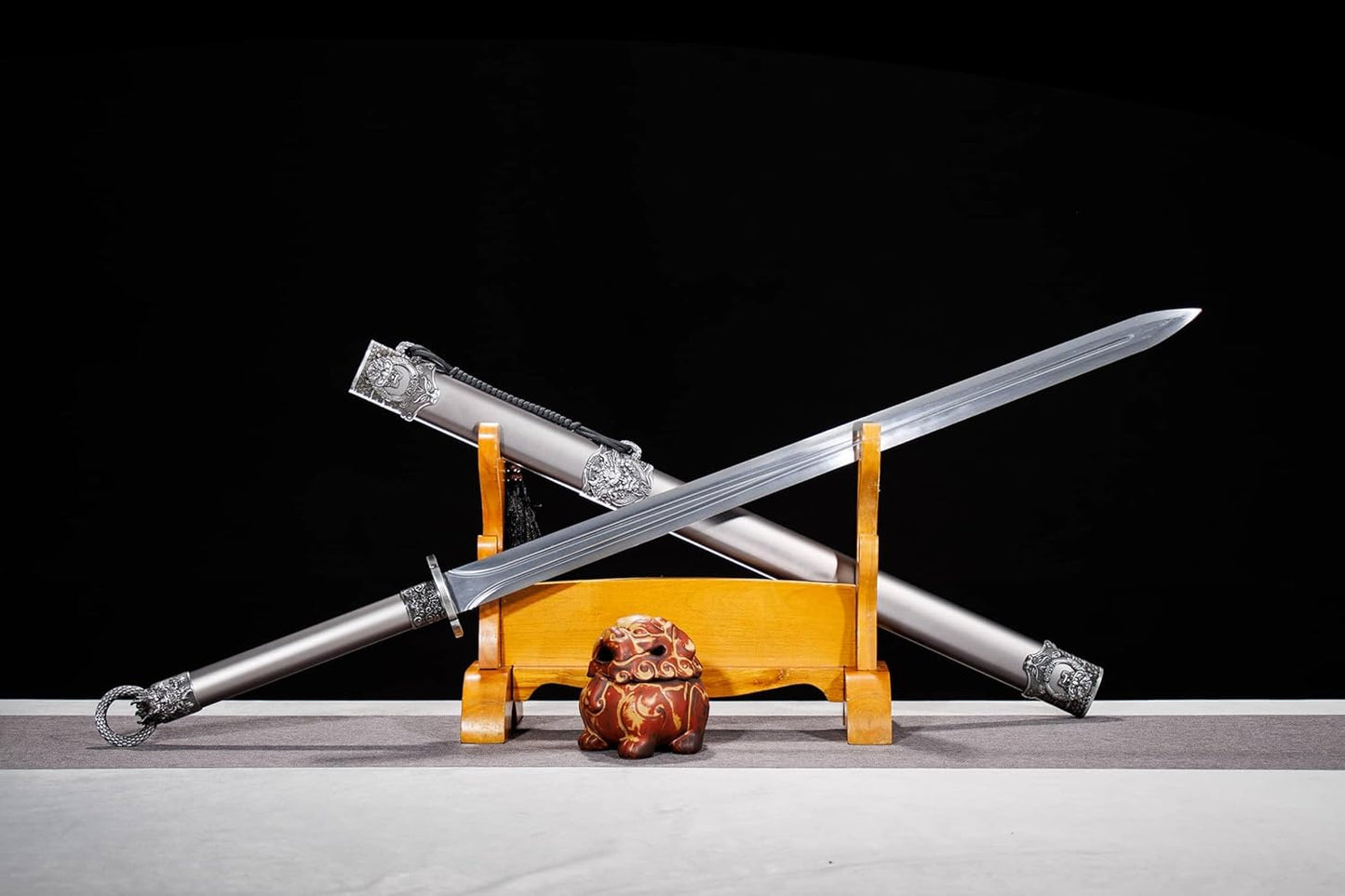 41.9″ Tang Jian Straight Sword | Longquan High-Mn Steel, Full Alloy Scabbard