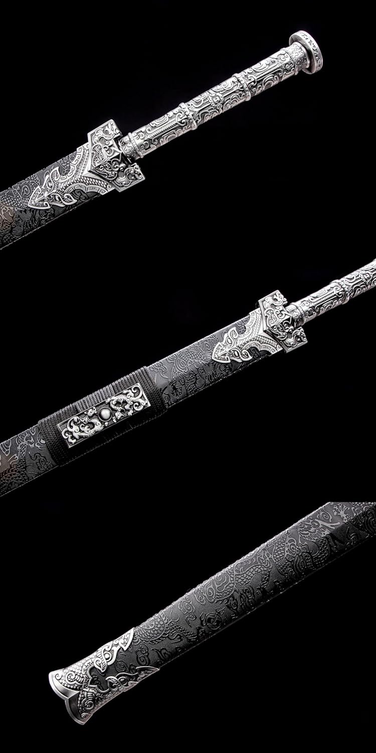 Han Sword,Forged High Carbon Steel Etch Blade,Fake Leather Scabbard