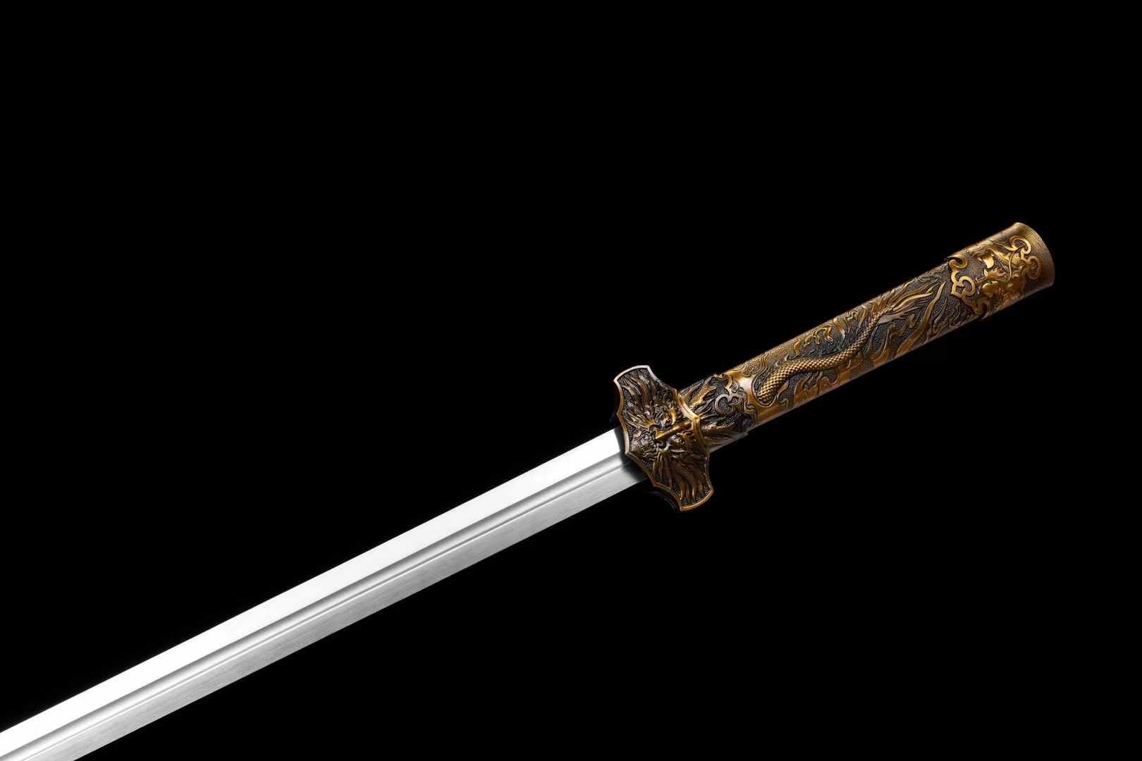 Yaolong Jian | Hand-Forged High Manganese Steel Chinese Sword with Alloy Dragon Relief Fittings & Scabbard