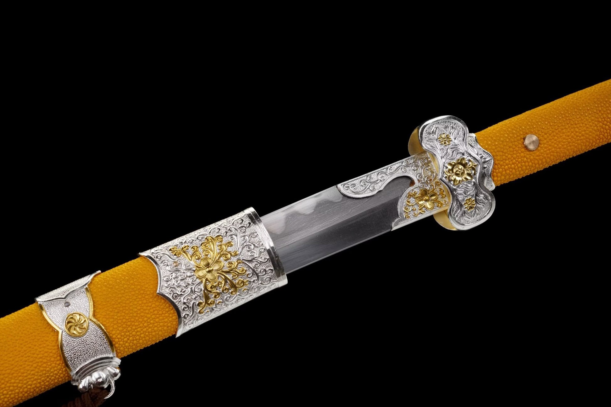 Sakura War Dao | Hand-Forged Five-Layer Steel Chinese Saber with Yellow Ray-Skin Scabbard & Gilt-Brass Fittings