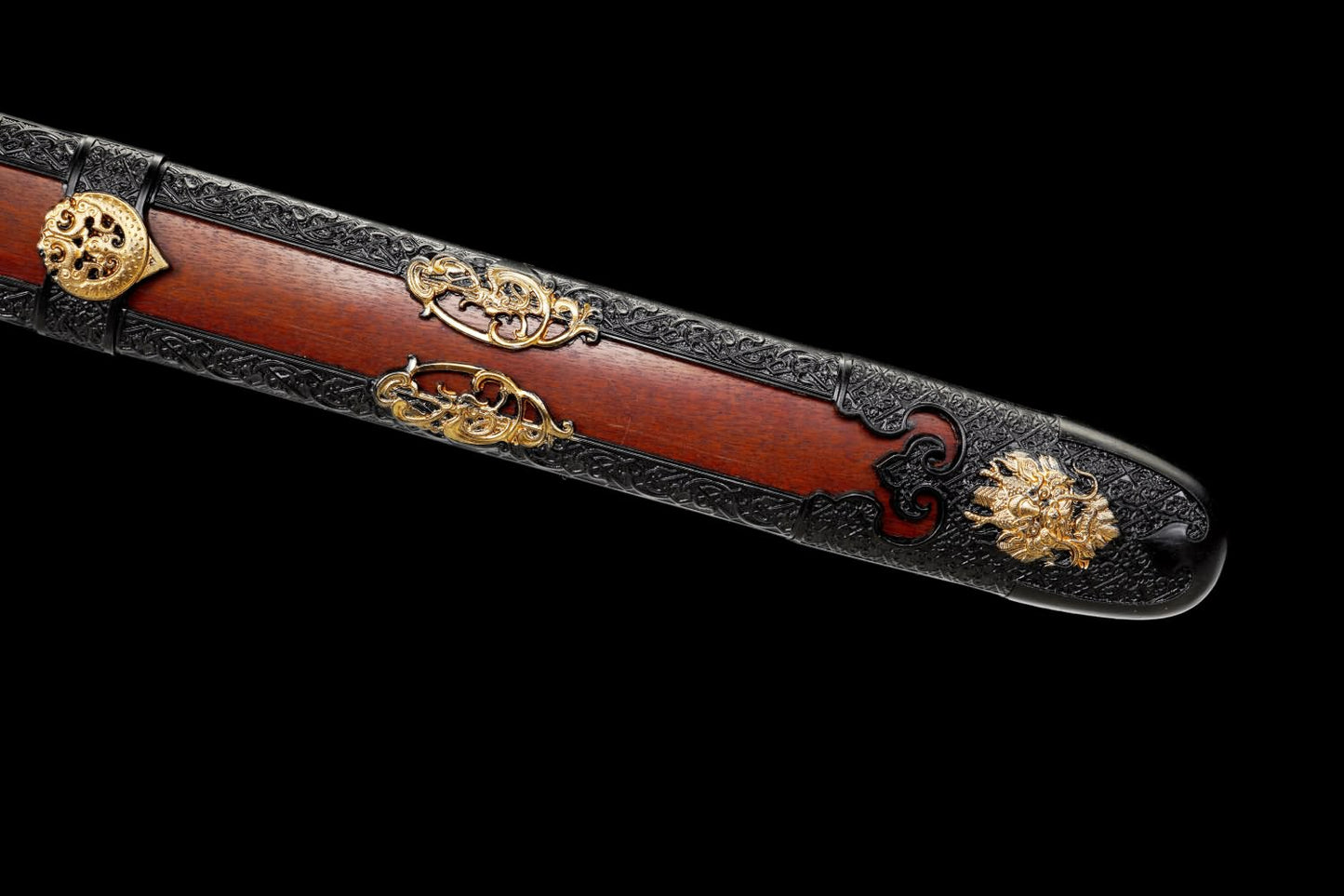 Hanwu Emperor Jian – Hand Forged Folded Pattern Steel Chinese Han Sword with Eight-Facet Blade and Black-Gold Fittings