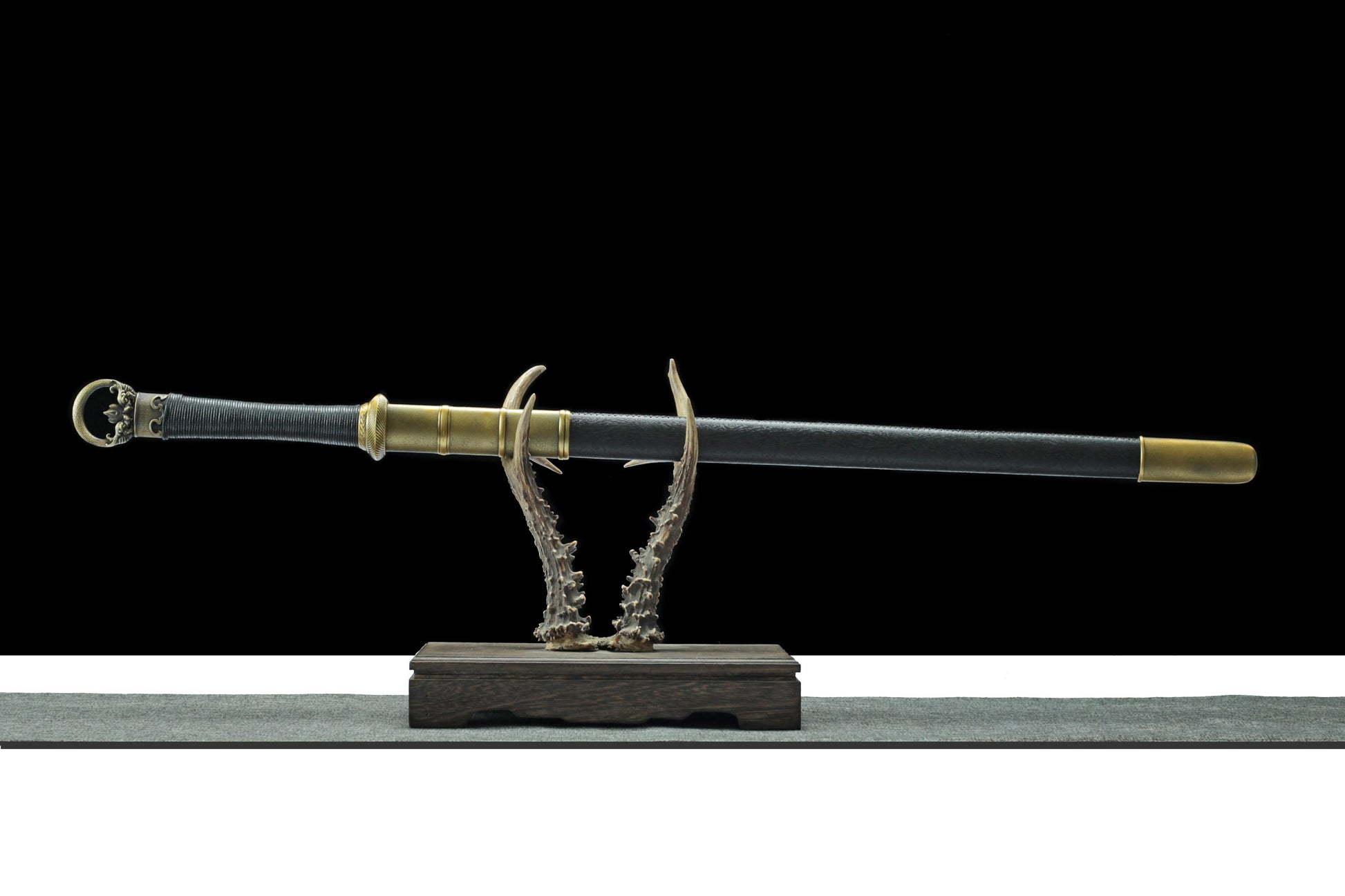 Ring-Pommel Tang Dao | Hand-Forged High Manganese Steel Huanshou Dao with PU Scabbard & Alloy Fittings