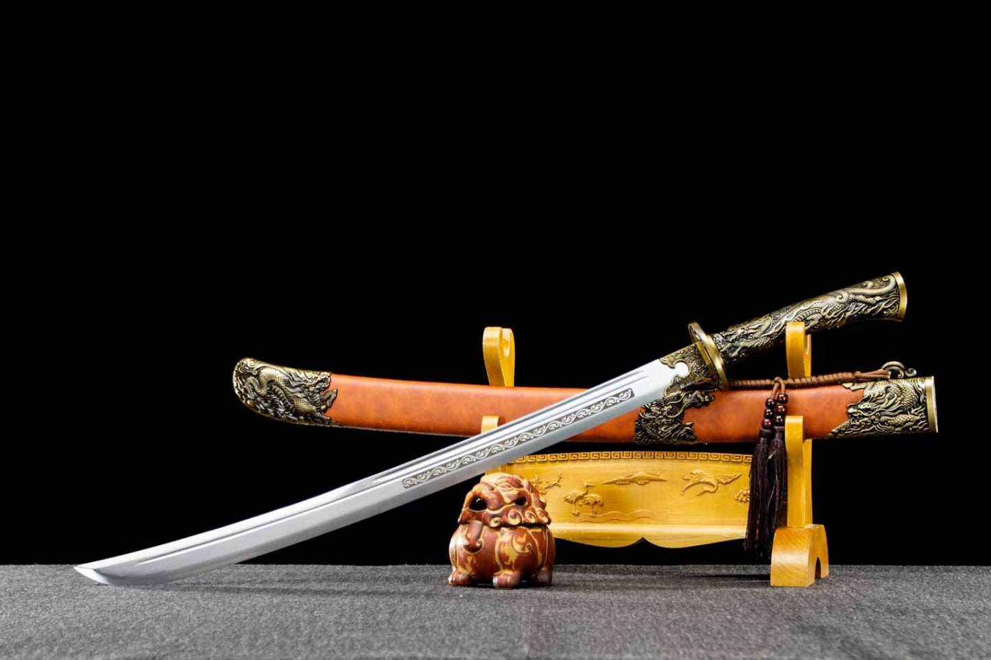 Qing dao Dynasty Army Sabre,Forged Blade with Alloy Fittings and PU Scabbard