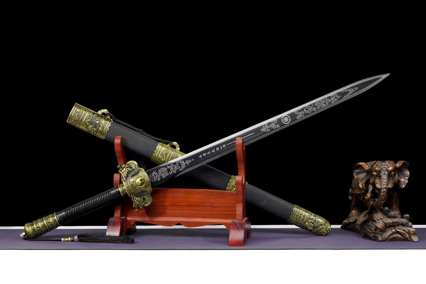Bagua Jian | Hand-Forged High Manganese Steel Chinese Sword with Etched Blade & Leather-Wrapped Scabbard