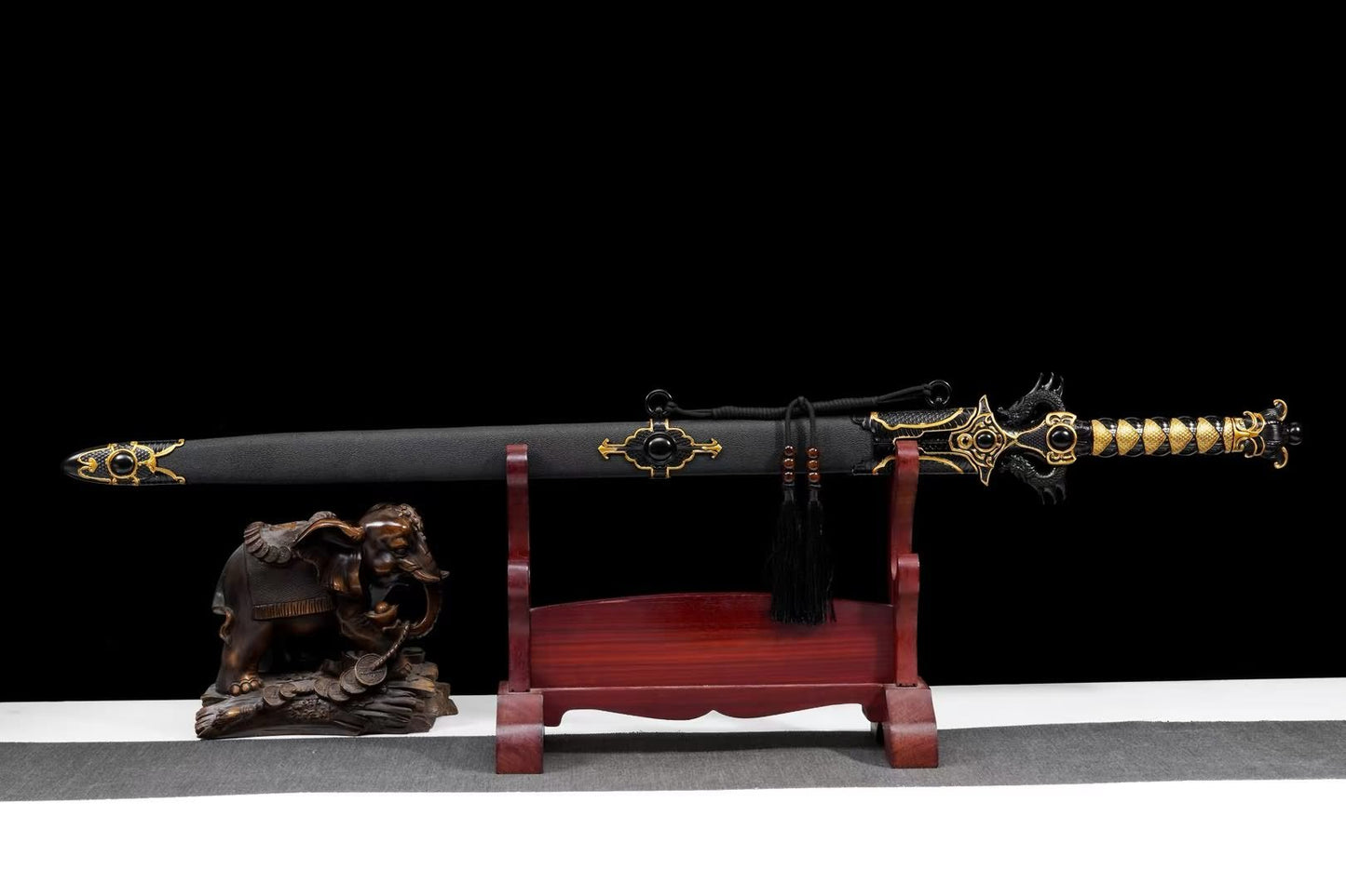 Double-Dragon Jian | Hand-Forged High Manganese Steel Chinese Sword with Dragon Engraving & Alloy Fittings