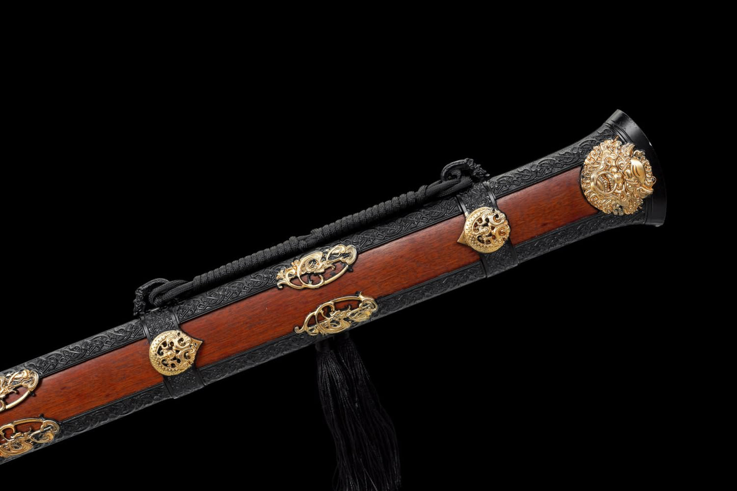 Hanwu Emperor Jian – Hand Forged Folded Pattern Steel Chinese Han Sword with Eight-Facet Blade and Black-Gold Fittings