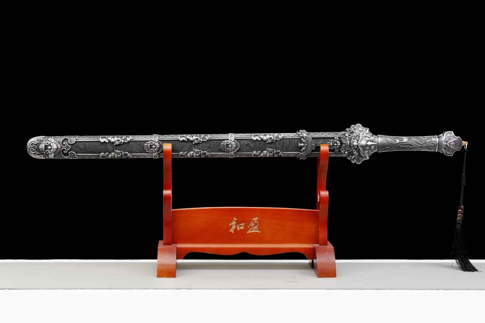Fulong Jian | Hand-Forged High Manganese Steel Chinese Sword with Cord-Wrapped Handle & PU Leather Scabbard