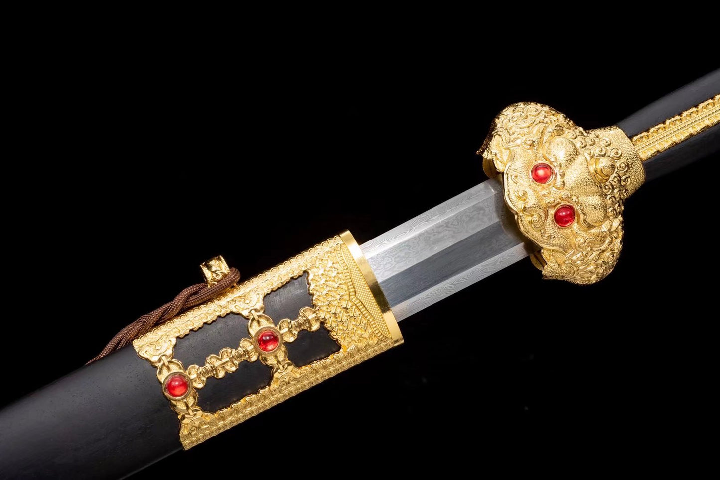 Yongle Jian | Hand-Forged Eight-Facet Pattern Steel Chinese Sword with Ebony Scabbard & Antique Alloy Fittings