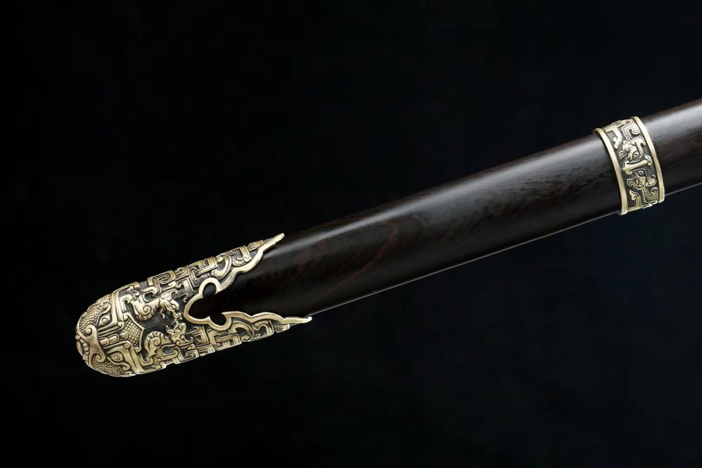 Tang Dao Sword-Hand-Forged Damascus Steel Blade,Ebony Scabbard,Brass Fittings