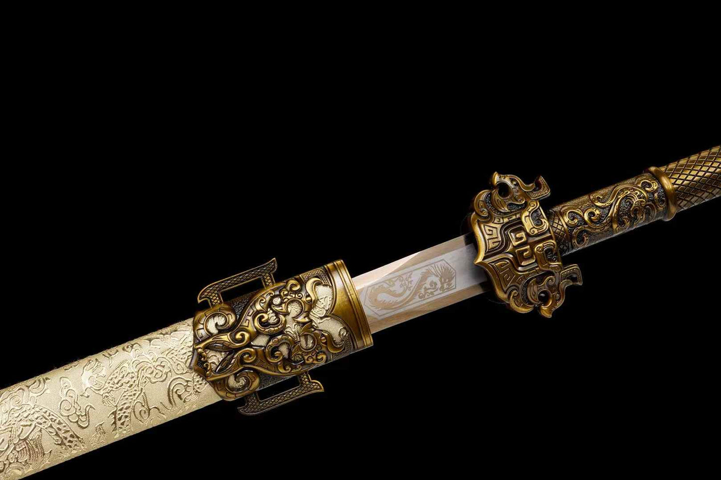 Yue King Jian Sword | Hand-Forged High Manganese Steel Chinese Jian with Bronze Alloy Fittings & Dragon Scabbard