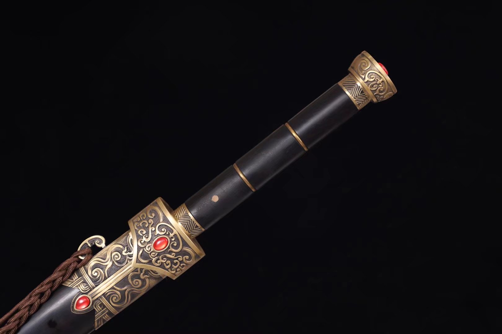 Yue King Jian | Hand-Forged Twisted-Pattern High Manganese Steel Chinese Sword with Brass Fittings & Ebony Scabbard - Chinese Sword store