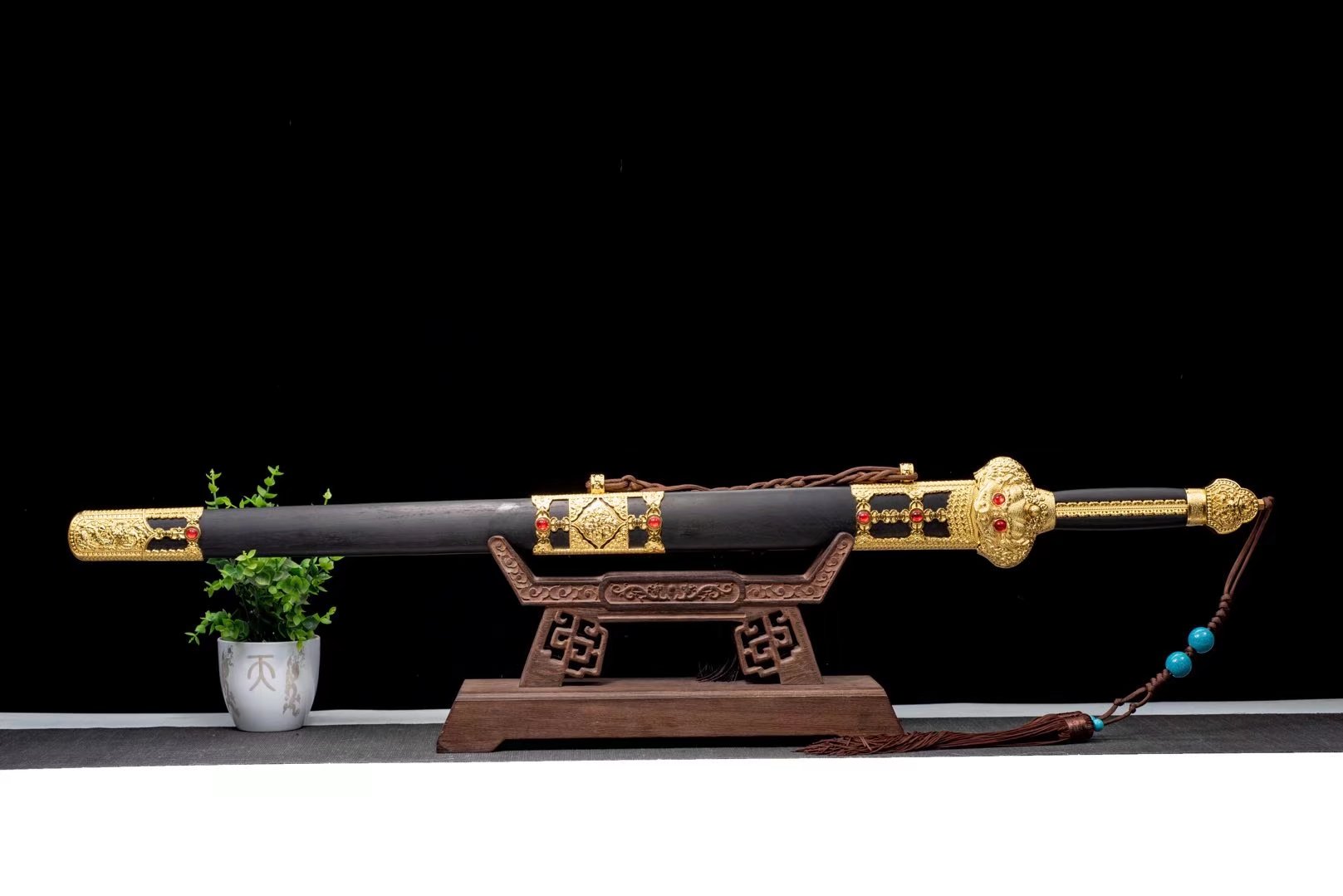 Yongle Jian | Hand-Forged Eight-Facet Pattern Steel Chinese Sword with Ebony Scabbard & Antique Alloy Fittings