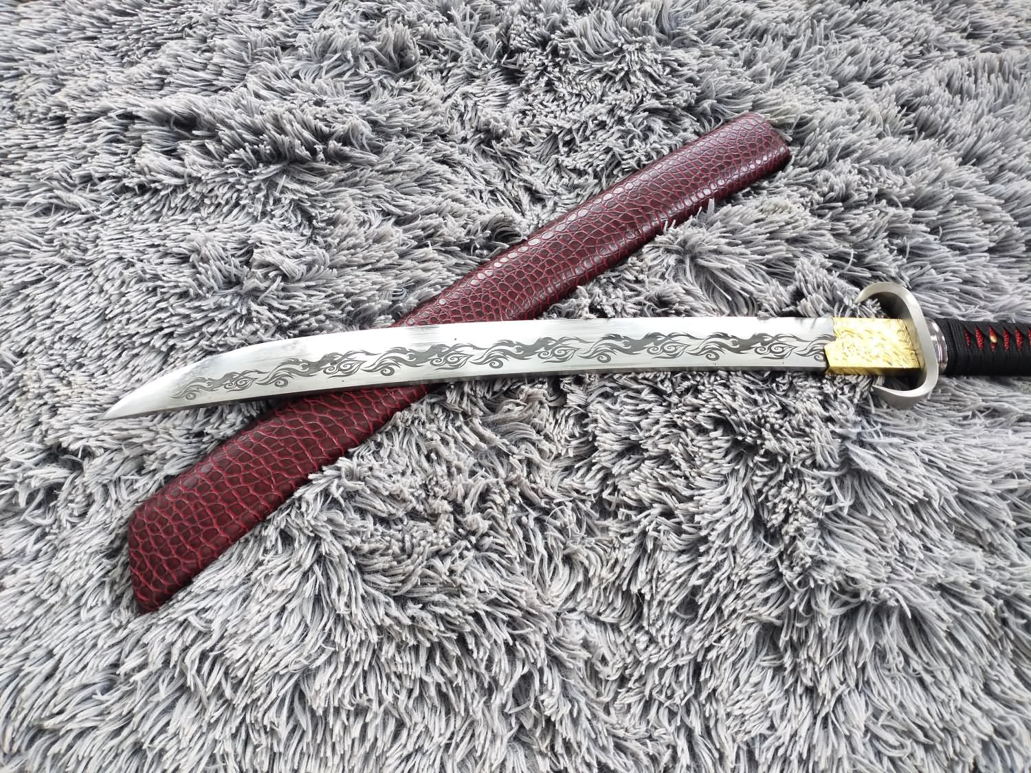 High Carbon Steel Etch Blade Chinese Handmade Sword, 27" Overall Length