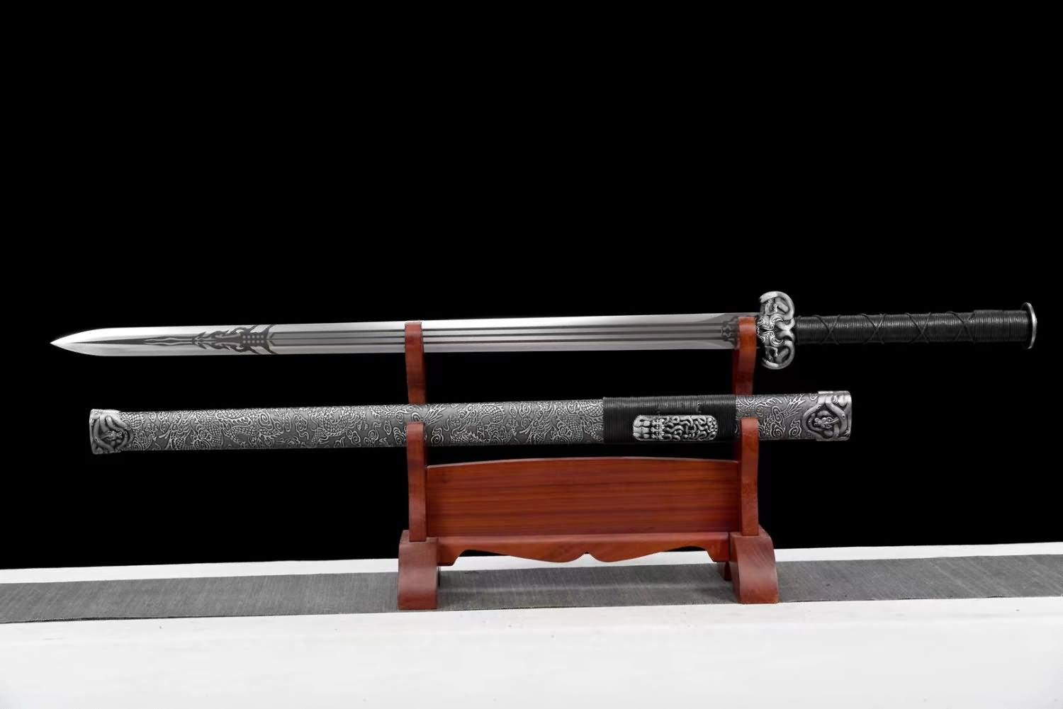 Han Sword - High Carbon Steel Blade, Silver Gray Scabbard - Martial Arts Weapon