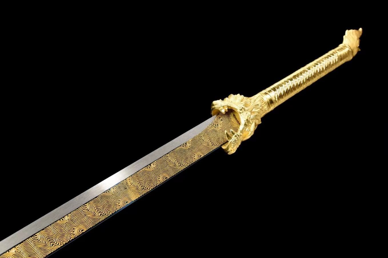 LOONGSWORD,Golden Dragon Tang jian,Battle Ready,Hand Forged Etched Blades