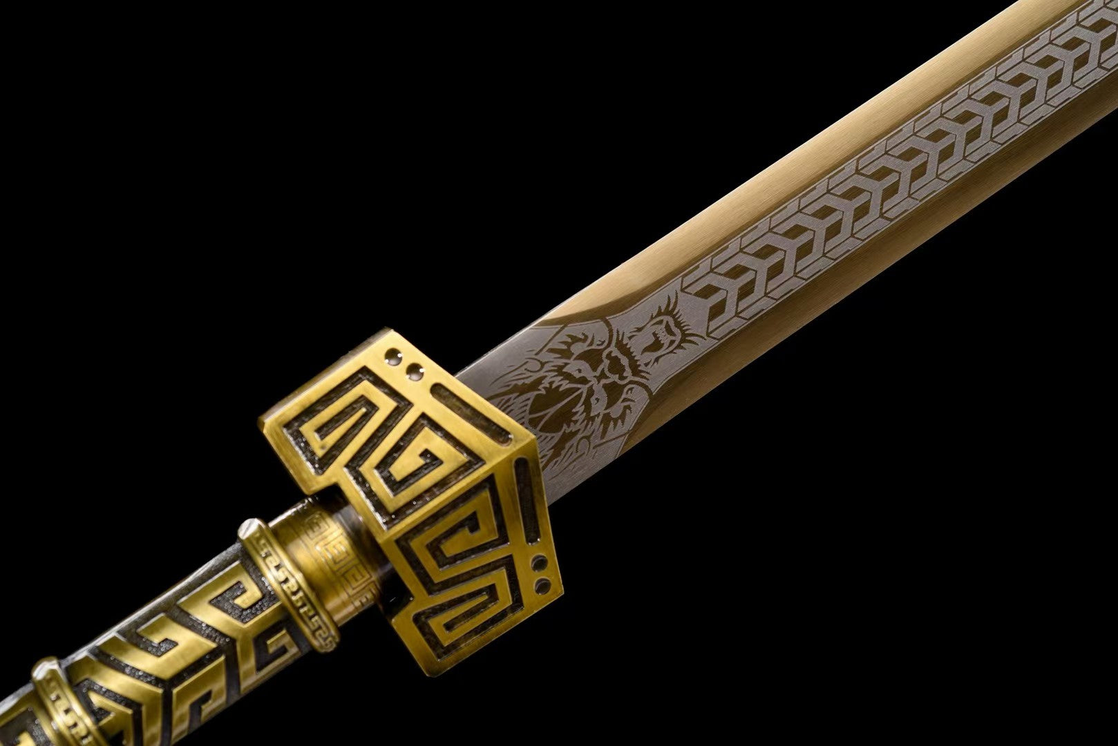 Qin King Jian | Hand-Forged High Manganese Steel Chinese Sword with Qin-Style Alloy Fittings & Gold Scabbard