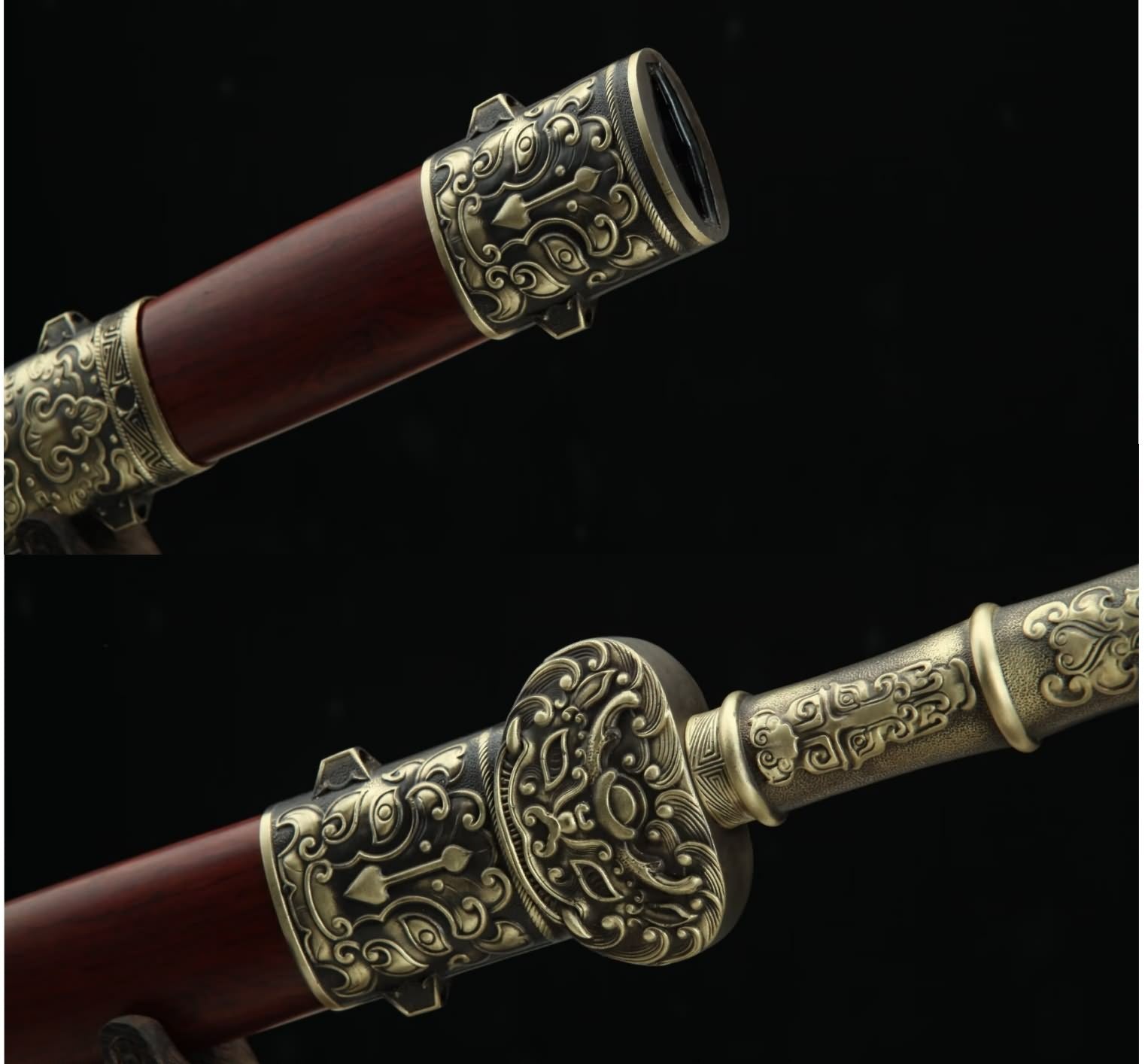 Fengyun Jian – Hand-Forged Pattern Steel Chinese Sword with Brass Fittings & Rosewood Scabbard - Chinese Sword store