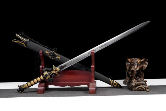 Double-Dragon Jian | Hand-Forged High Manganese Steel Chinese Sword with Dragon Engraving & Alloy Fittings