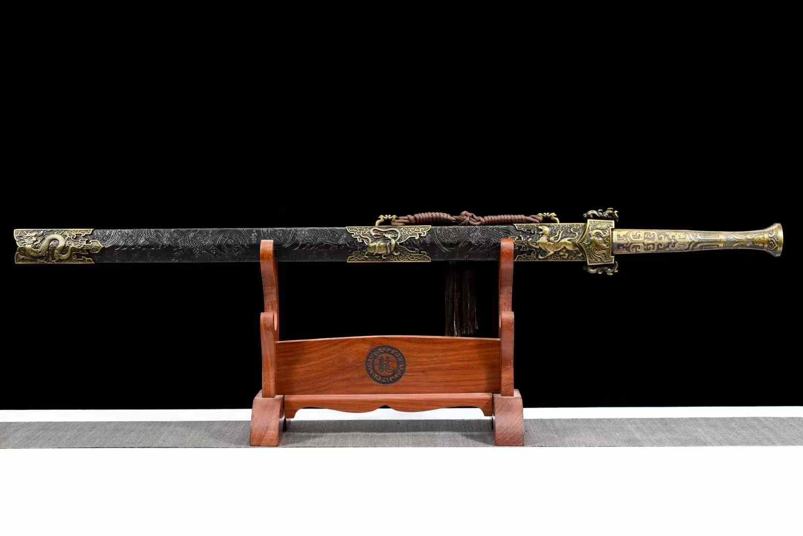 Four Symbols Han Jian | High Carbon Steel Chinese Sword with Blue-Etched Blade & PU Leather Scabbard